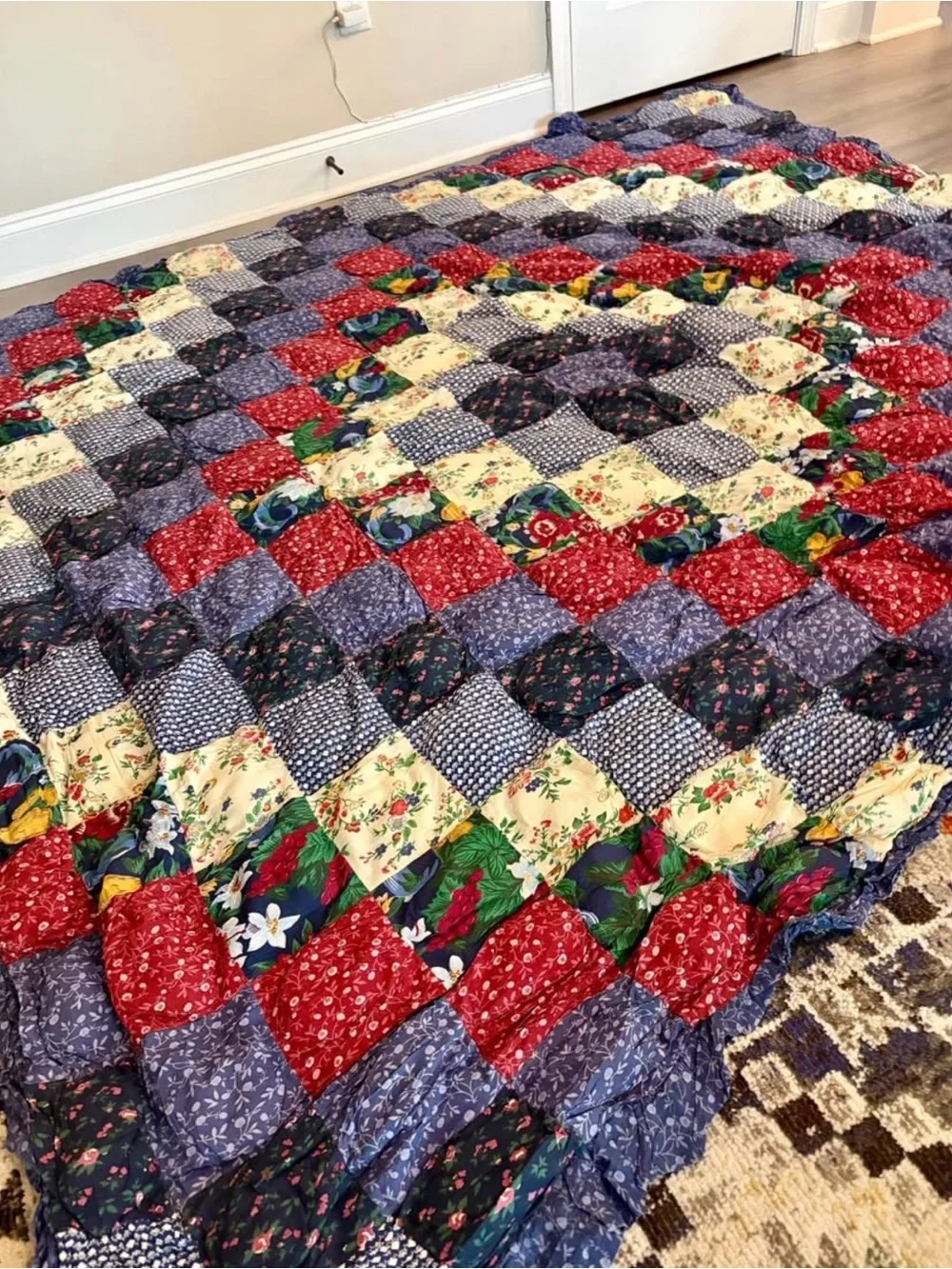Vintage 1990s JCPenney Home Collection Patchwork Puff Quilt / Comforter